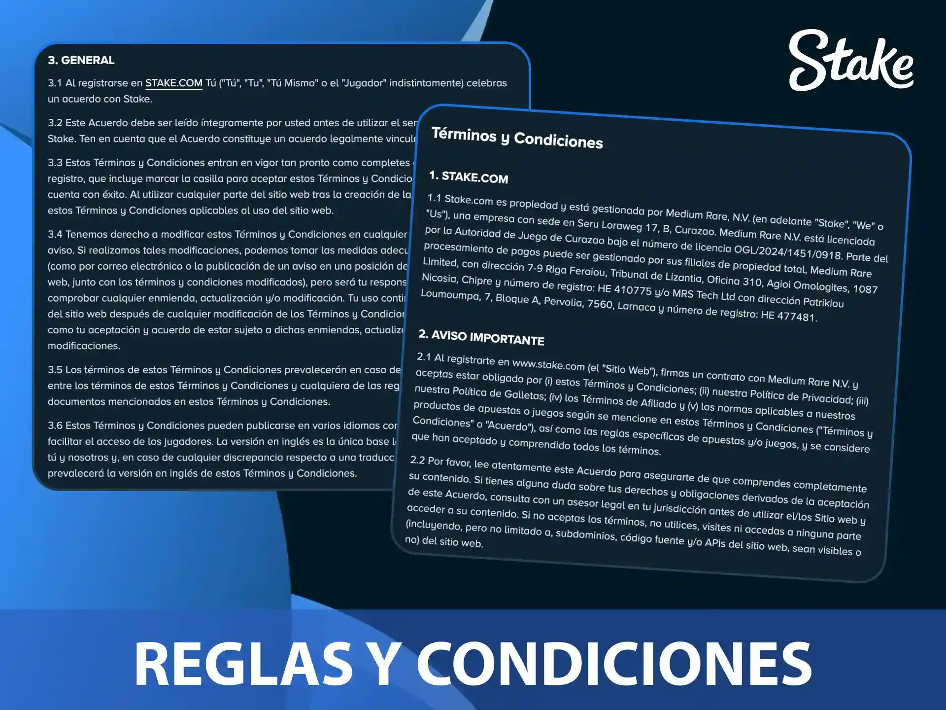Lee las reglas y condiciones oficiales para apostar de manera responsable en Stake.